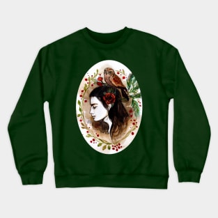 Girl with Owl Crewneck Sweatshirt